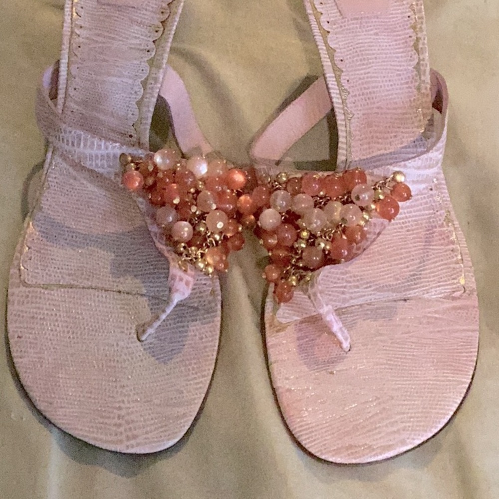 J Vincent Vintage Blush Sandals w/ Bead & Chain Embellishments - Picture 2 of 8